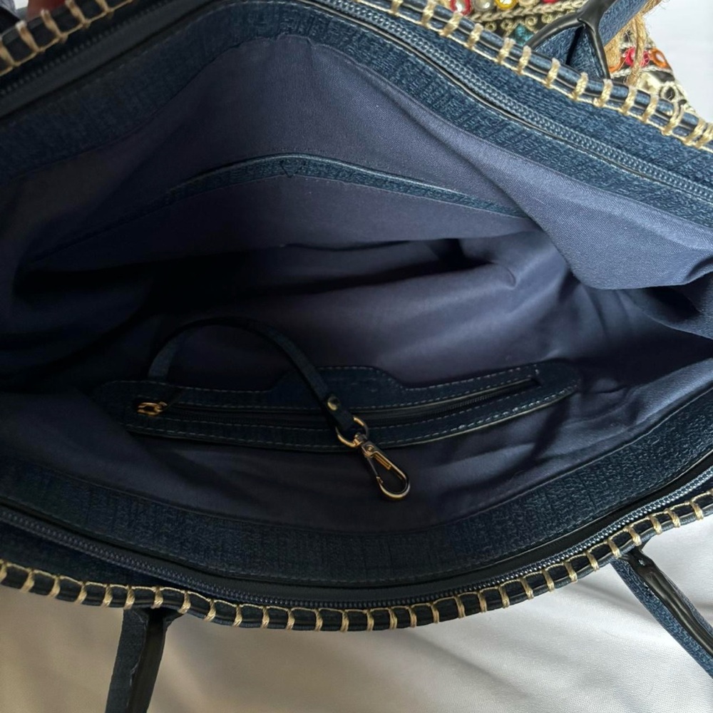 Navy Blue Embroidered Tote Bag - Picture 4 of 5